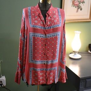 NWT Free People Little Secrets Scarf Print Blouse